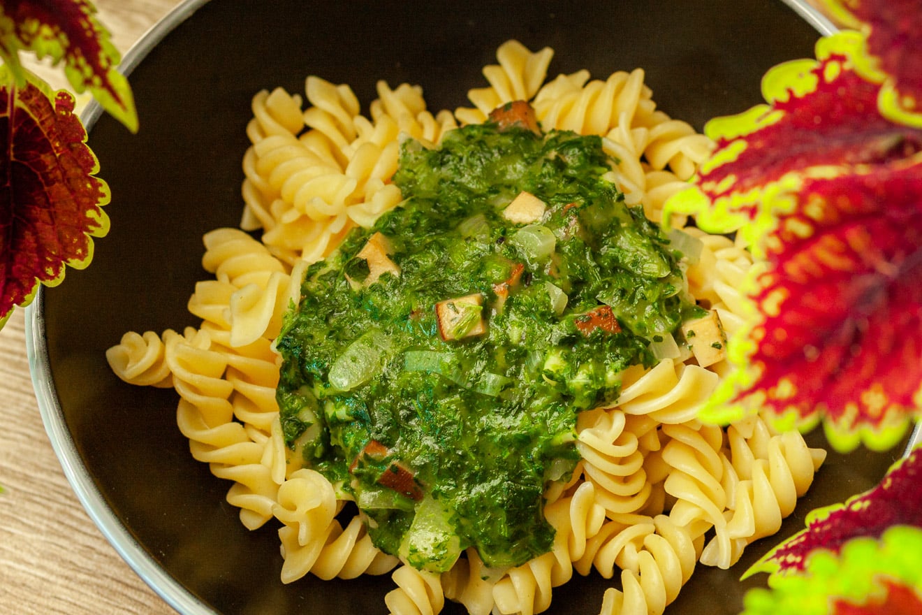 Vegane Spinatsoße mit Räuchertofu